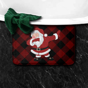 Tapis De Bain Dabbing Red Plaid Santa Claus Fun Rustic Buffalo
