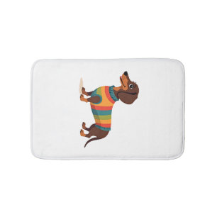 Tapis De Bain Dachshund au pull vintage arc-en-ciel Chien long m