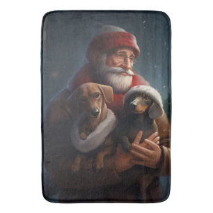 Tapis De Bain Dachshund avec le Père Noël Noël Festif