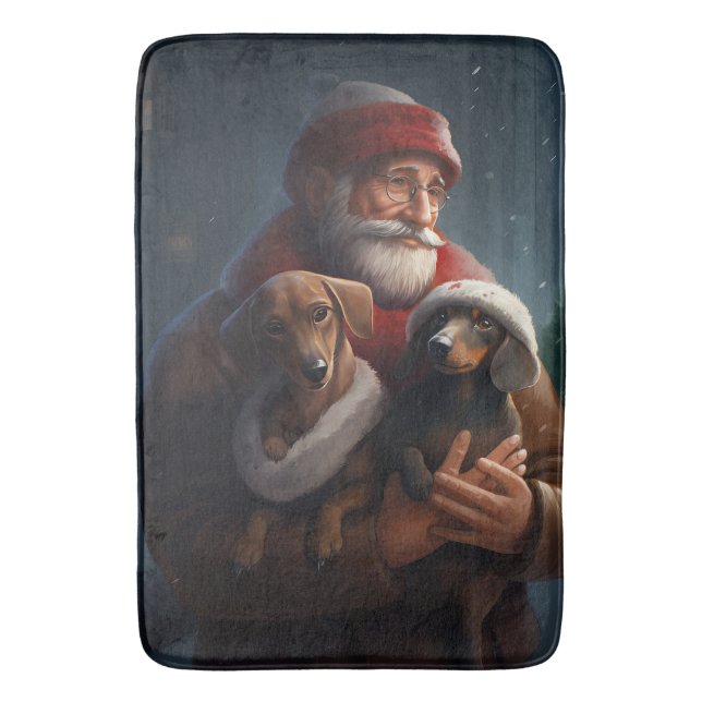 Tapis De Bain Dachshund Avec Noël Festif Du Père Noël (devant Vertical)