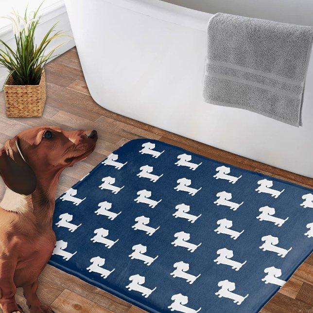 Tapis De Bain Dachshund Bain Mat Marine Blue Doxie Salle de bain (Wiener dog themed bathroom decor)