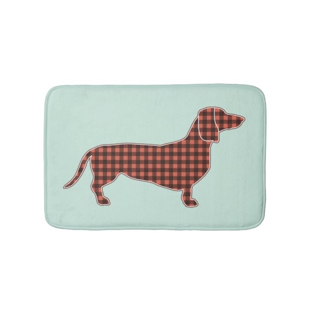 Tapis De Bain Dachshund Gingham Noir et Brun Vert Menthe (Devant)