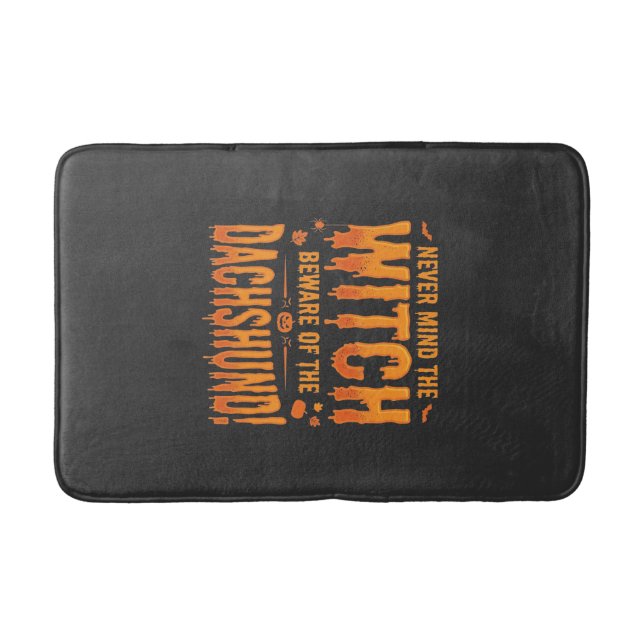 Tapis De Bain Dachshund Halloween Sorcière Avertissement Typogra (Devant)