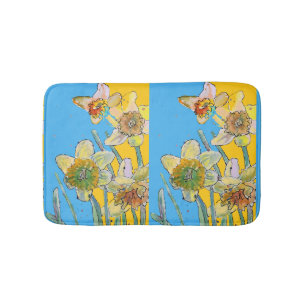 Tapis De Bain Daffodiques jaunes Daffodiques fleurs fleurs Mat d