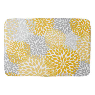 Tapis De Bain Dahlia Bouquet - moutarde jaune gris floral
