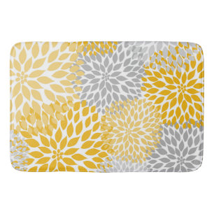Tapis De Bain Dahlia Bouquet - moutarde jaune gris floral