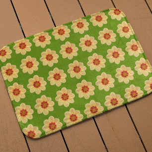 Tapis De Bain Dahlia jaune motif floral sur vert