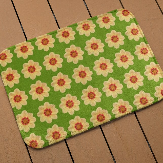 Tapis De Bain Dahlia jaune motif floral sur vert (In Situ)