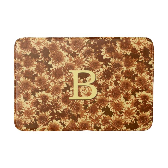 Tapis De Bain Dahlia moderne Motif, Brown et or (Devant)