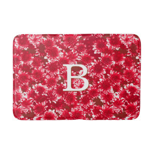 Tapis De Bain Dahlia Motif moderne, rouge foncé et blanc