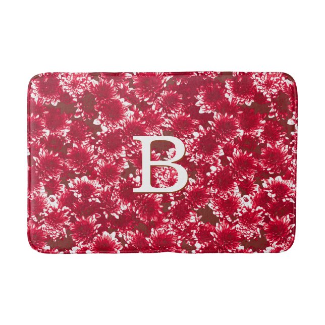 Tapis De Bain Dahlia Motif moderne, rouge foncé et blanc (Devant)
