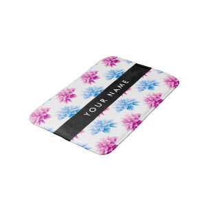 Tapis De Bain Dahlia rose et bleu, motif floral, votre nom