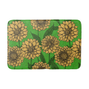 Tapis De Bain Dahlias en jaune et vert