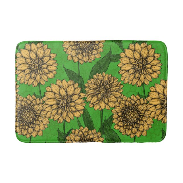 Tapis De Bain Dahlias en jaune et vert (Devant)