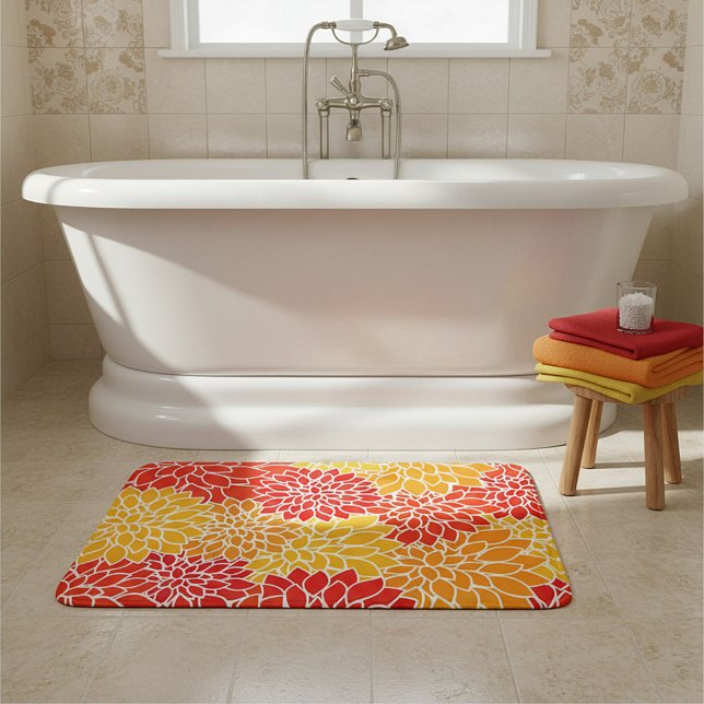 Tapis De Bain dahlias orange et rouge  (Créateur téléchargé)
