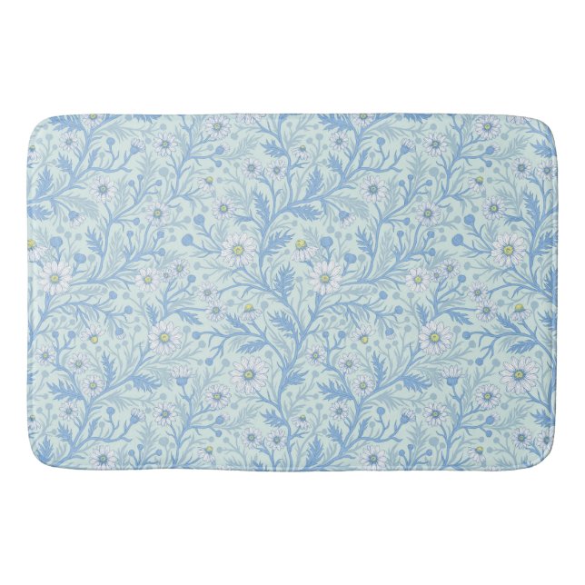 Tapis De Bain Daisies in white and blue on sea glass (Devant)