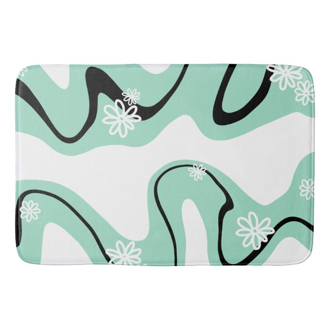 Tapis De Bain Daisy Groove en vert, noir et blanc (Devant)