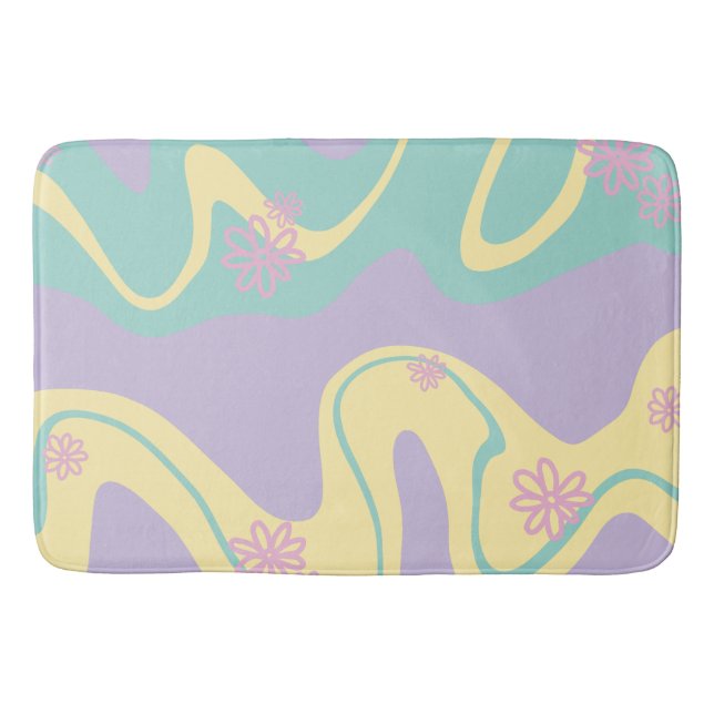Tapis De Bain Daisy Groove Pastel Rose, Jaune, Violet & Vert (Devant)
