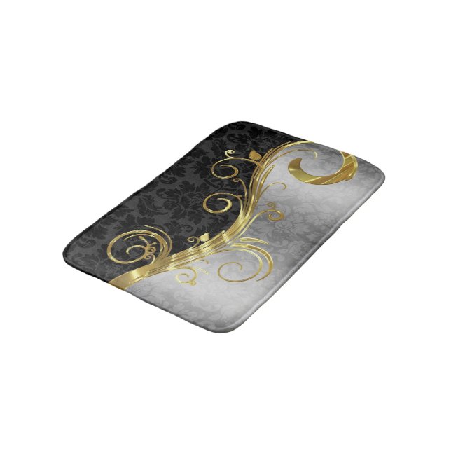 Tapis De Bain Damas Argent Et Damas Noir (Angle)