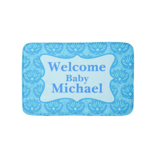 Tapis De Bain Damas bleu Nom de bienvenue Baby-garçon personnali