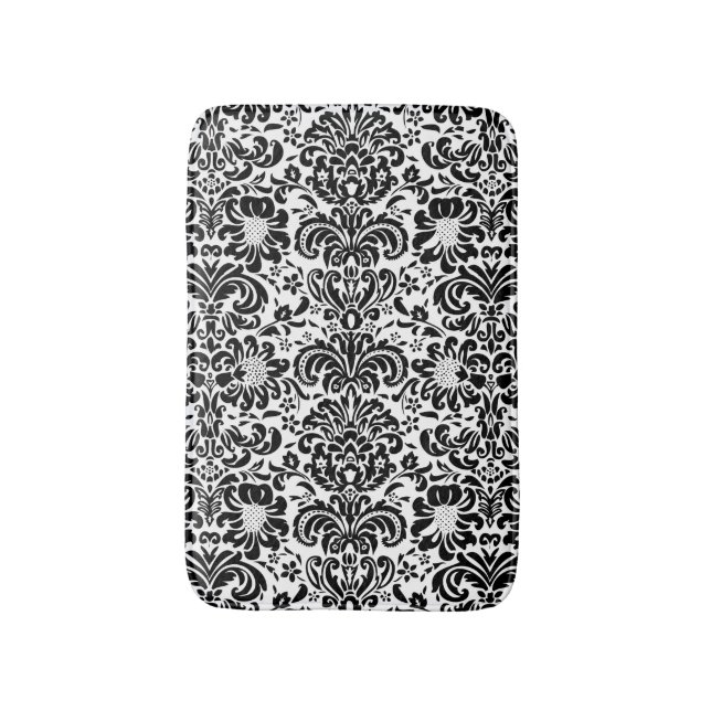 Tapis De Bain Damas Florales Noir Et Blanc Motif 2 (Devant (Vertical))