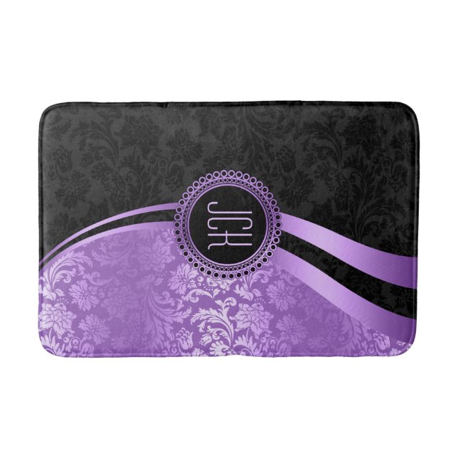 Tapis De Bain Damas Florales Noires Et Violettes (Devant)