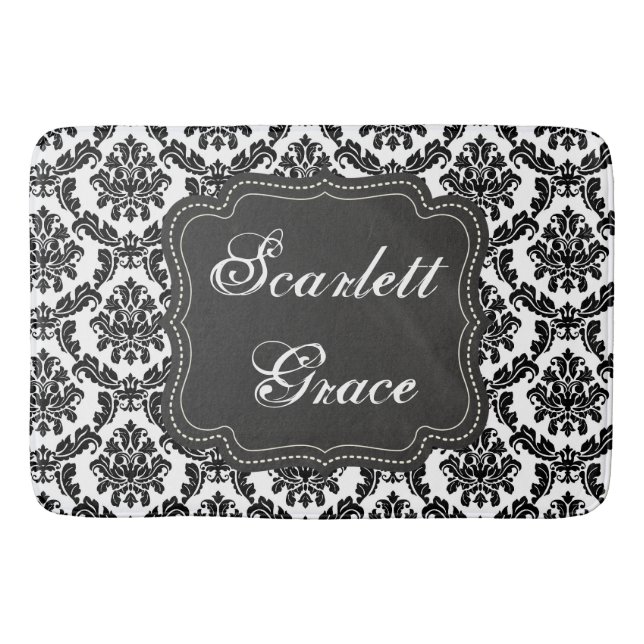 Tapis De Bain Damask Elegant Noir & Blanc Bain Mat Personnalisé (Devant)