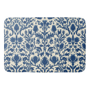 Tapis De Bain Damassé au chardon William Morris cobalt bleu et b