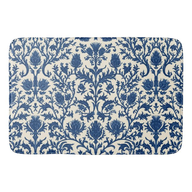 Tapis De Bain Damassé au chardon William Morris cobalt bleu et b (Devant)