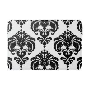 Tapis De Bain Damassé noir et blanc Chic Élégant Moderne Motif