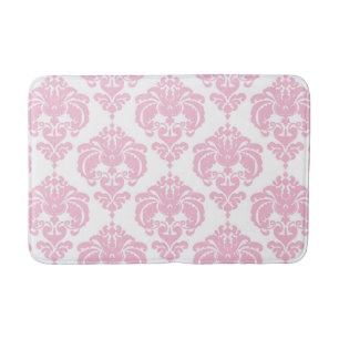 Tapis De Bain Damassé rose et blanc Élégant Vintage Chic