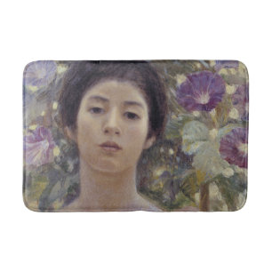Tapis De Bain Dame japonaise avec fleurs de liseron pourpre