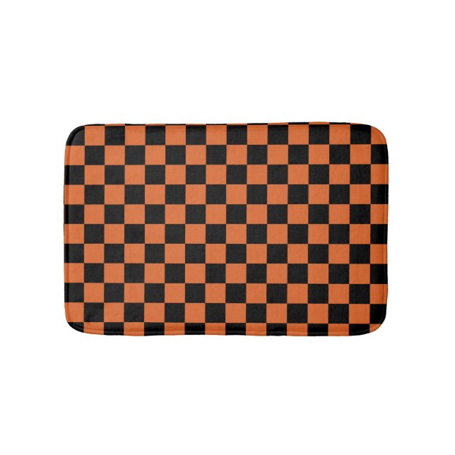Tapis De Bain Damier Halloween noir et orange  (Devant)
