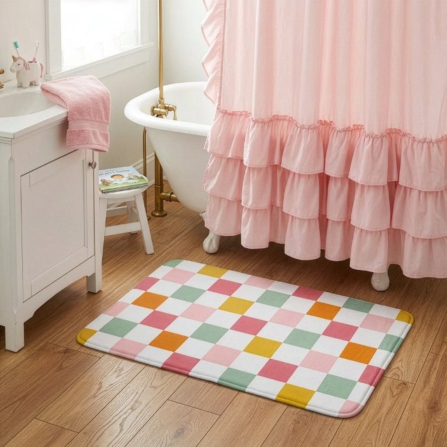 Tapis De Bain Damier multicolore bohème (Créateur téléchargé)