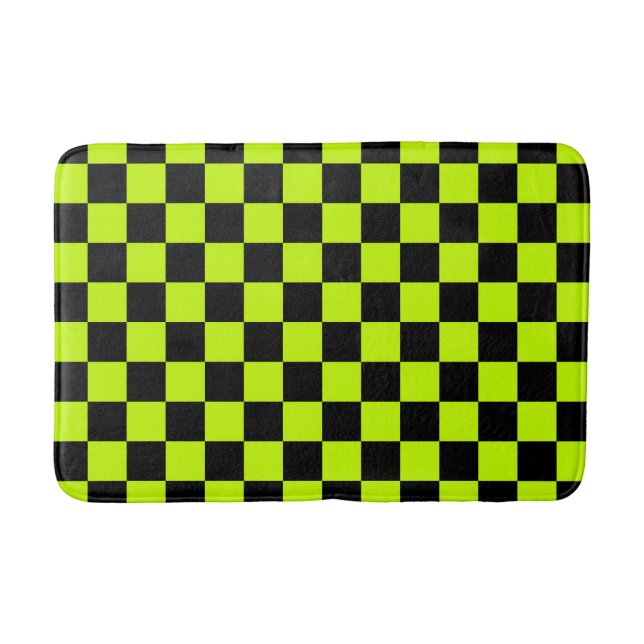 Tapis De Bain Damier noir et vert acide (Devant)