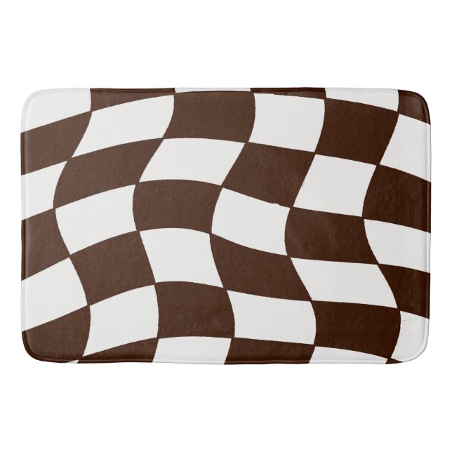 Tapis De Bain Damier onduleux de brun et blanc (Devant)