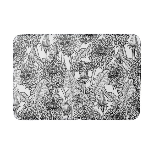 Tapis De Bain Dandelions, noir et blanc (Devant)