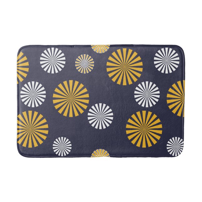 Tapis De Bain Dandelions stylisés, bleu marine, jaune, blanc (Devant)