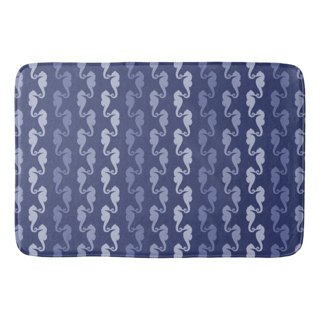 Tapis De Bain Dark Indigo Seahorse Stripes Bain Mat (Devant)