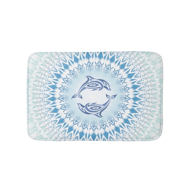Tapis De Bain Dauphins Mandala Bleu Blanc Maritime (Devant)