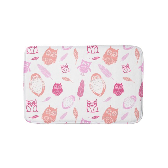 Tapis de bain de corail rose de plumes de hiboux (Devant)