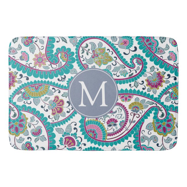 Tapis de bain de monogramme de motif de Boteh (Devant)