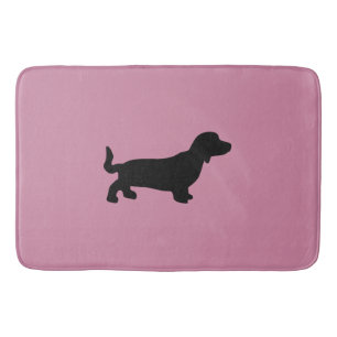 Tapis de bain de rose de silhouette de teckel