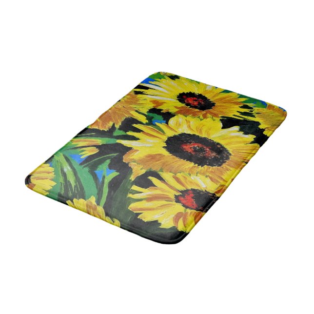 Tapis de bain de tournesol peint sur mesure (Angle)