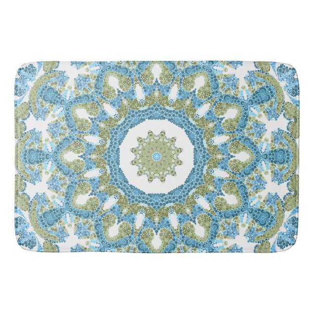 Tapis De Bain Décor blanc bleu vert bleu sans charme (Devant)