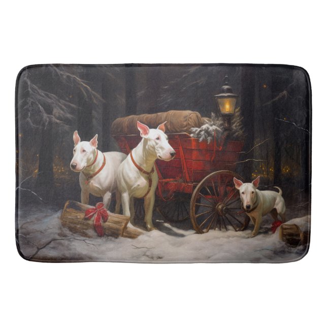 Tapis De Bain Décor de Noël Bull Terrier Snowy Sleigh (Devant)