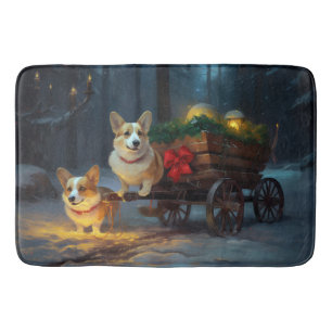 Tapis De Bain Décor de Noël Corgi Snowy Sleigh