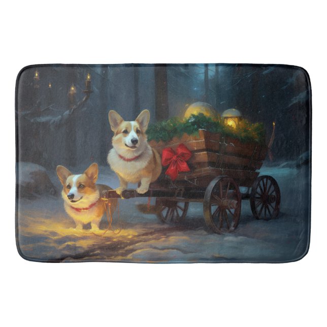 Tapis De Bain Décor de Noël Corgi Snowy Sleigh (Devant)