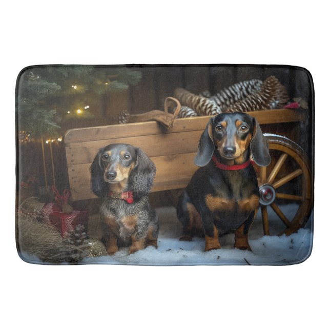Tapis De Bain Décor de Noël Dachshund Snowy Sleigh (Devant)