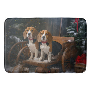 Tapis De Bain Décor de Noël de traîneau enneigé Beagle 